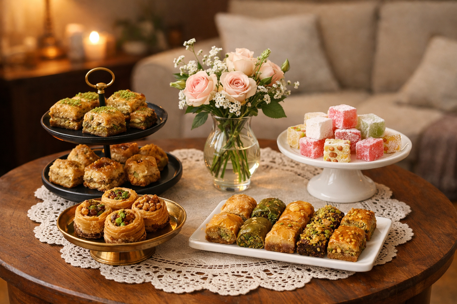 Kucuk bir etkinlik icin hazirlanmis mini tatli masasi